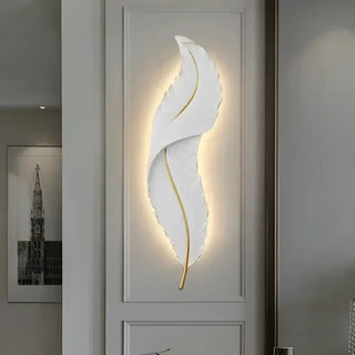 Elegant white feather wall light metal acrylic – angle view