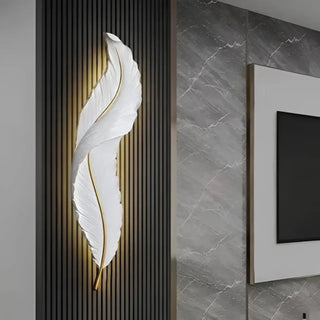 Large white feather wall sconce LED dimmable 64cm – front view