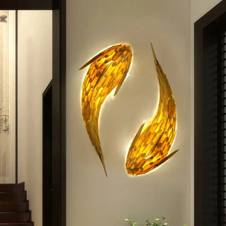 Large fish shaped wall sconce E27 LED brown