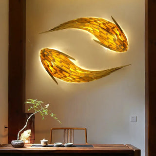 Koi carp wall light E27 LED brown 60cm art deco