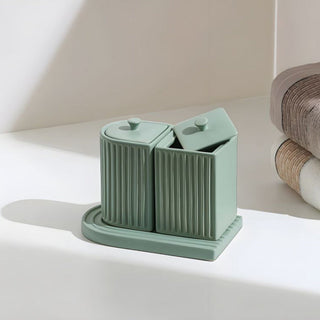 ceramic minimalist eco friendly bathroom accessories ensemble set angle view