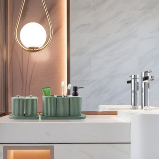 ceramic minimalist eco friendly bathroom accessories ensemble set top view