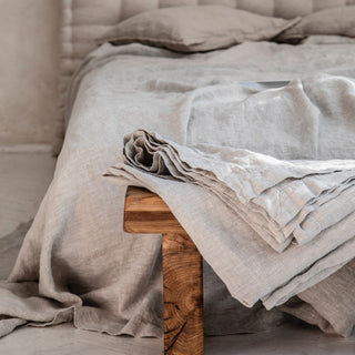 linen bed sheet pure stone washed bedding hot sleepers stone grey close-up