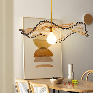 Boho wave pendant from below — rattan modern hanging light