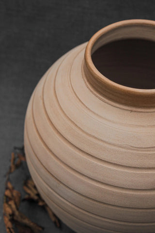 handmade terracotta pot large vintage clay pottery rustic smoke fired planter angle view