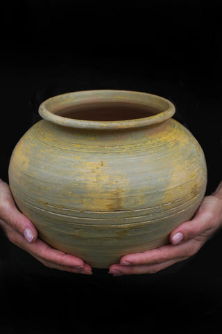 handmade pottery pitcher rustic ceramic water jug artisan signed clay vessel angle view