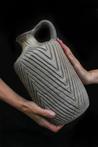 handmade pottery pitcher rustic ceramic jug smoke fired ceramics design detail