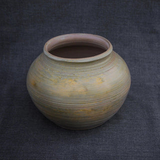handmade pottery pitcher rustic ceramic water jug artisan signed clay vessel top view