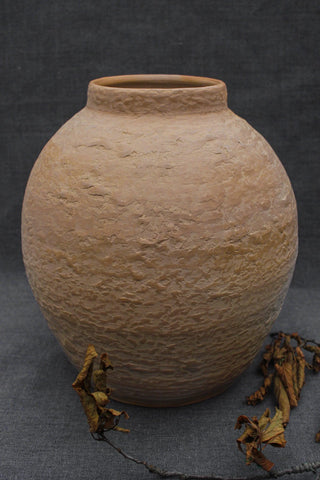 handmade terracotta pot vintage clay planter rustic smoke-fired decor close-up