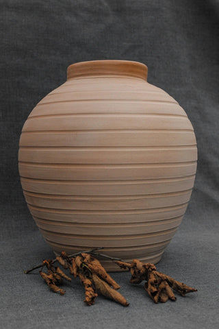 handmade terracotta pot large vintage clay pottery rustic smoke fired planter close-up