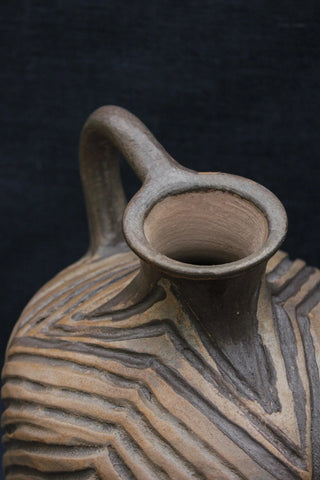 handmade pottery pitcher rustic ceramic jug smoke fired ceramics design lifestyle view