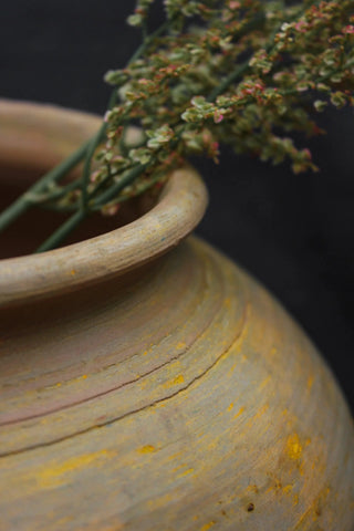 handmade pottery pitcher rustic ceramic water jug artisan signed clay vessel side view