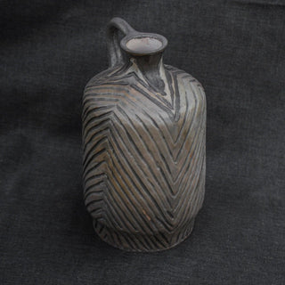 handmade pottery pitcher rustic ceramic jug smoke fired ceramics design side view