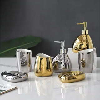 Accessoires de salle de bain en céramique | Distributeur de savon et gobelet porte-brosse à dents