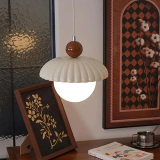 French pendant with small iron glass shade — warm living room