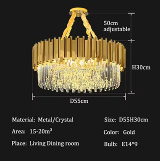 Crystalline Pendant Light – Golden Chandelier with Transparent Crystal Decor