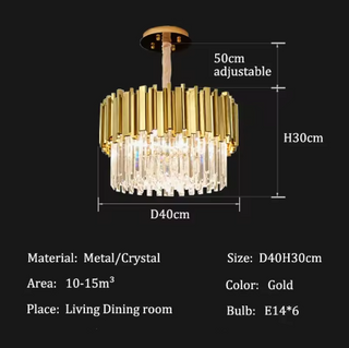 Crystalline Pendant Light – Golden Chandelier with Transparent Crystal Decor