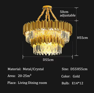Crystalline Pendant Light – Golden Chandelier with Transparent Crystal Decor