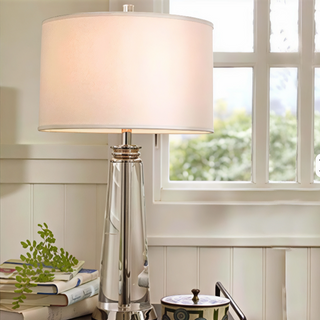 Contemporary Bedside Lamp – Crystal Table Lamp With Steel Frame & Soft Ambient Light