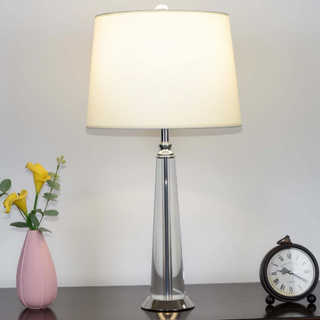 Contemporary Bedside Lamp – Crystal Table Lamp With Steel Frame & Soft Ambient Light