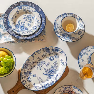 Vintage Floral-Motif Ceramic Dinner Plate