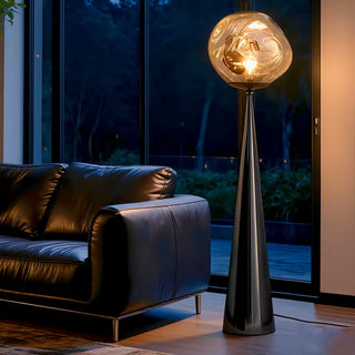 LAVA Italian floor lamp close-up – black stained glass handcrafted