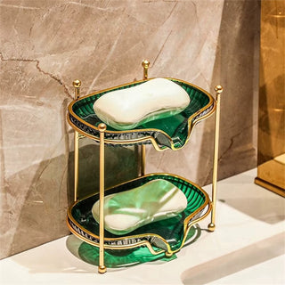 Luxury Glass Soap Dish with Gold Holder – Bathroom Soap Tray