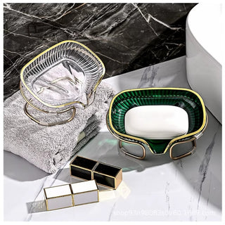 Luxury Glass Soap Dish with Gold Holder – Bathroom Soap Tray