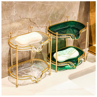 Luxury Glass Soap Dish with Gold Holder – Bathroom Soap Tray