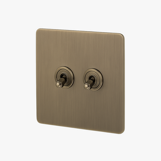 aged brushed grey steel 2-gang intermediate light switch