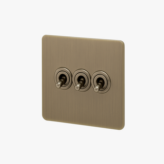 aged brushed grey steel 3-gang light switch