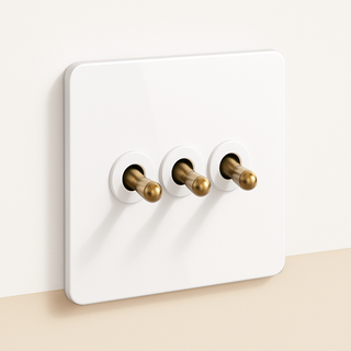 matte white & gold steel 3-gang light switch