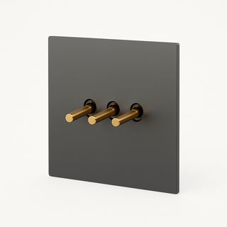 brushed grey & gold steel 3-gang light switch