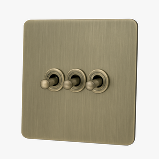 aged brushed grey steel 3-gang light switch