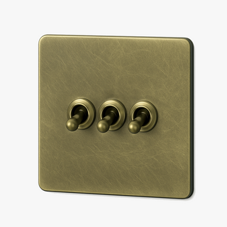 aged brushed grey steel 3-gang light switch