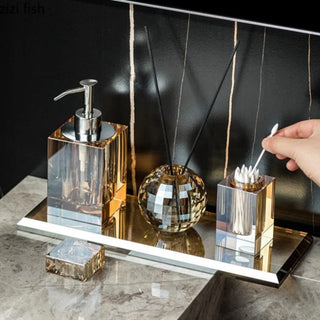 Set de salle de bain en verre cristal – Distributeur de savon de luxe, plateau et accessoires élégants