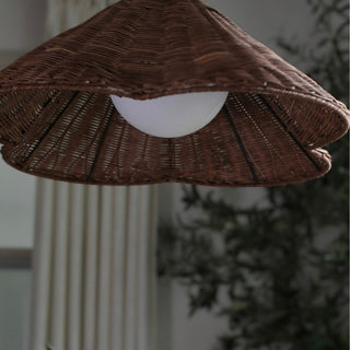 Vintage boho pendant with scalloped rattan shade