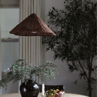 Scalloped rattan living room pendant — vintage ceiling lamp