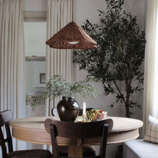 Vintage scalloped rattan pendant for boho living room