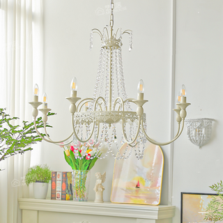 Vintage Chandelier Light – White Metal & Glass Luxury Crystal Tassel Fixture