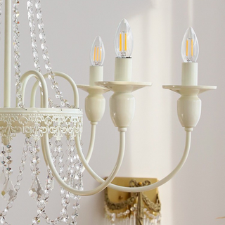 Vintage Chandelier Light – White Metal & Glass Luxury Crystal Tassel Fixture
