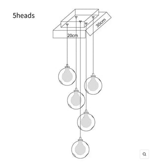 Glass Globe Pendant Light – Multi-Head Cluster Stairway Lighting Fixture with Adjustable Height