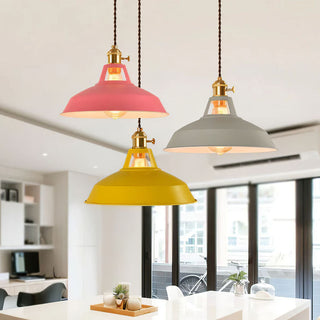 Iron round pendant detail — colorful kitchen island ceiling lamp