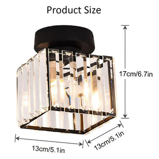 Black semi-flush ceiling light in hallway, crystal shade