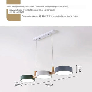 Adjustable three-head pendant — modern iron wood
