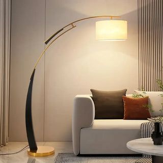 BELAD modern arc floor lamp with fabric shade – full view