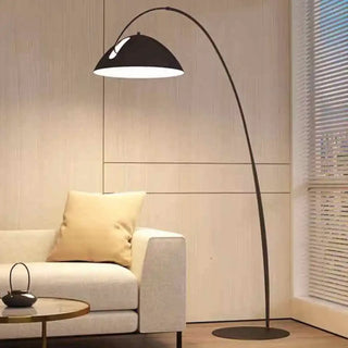 FIHEL modern black arc floor lamp with wide shade – full view