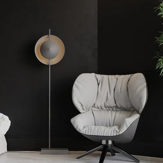 DISSY contemporary metal floor lamp with central globe – full view