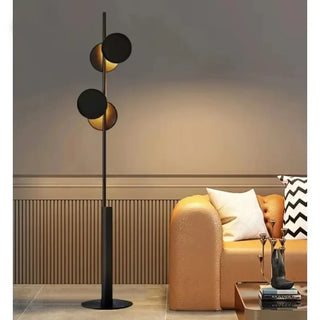 DOROIR contemporary black and gold three-shade floor lamp – full view