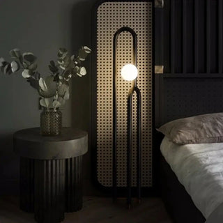 KALIRAN contemporary globe floor lamp – black metal full view